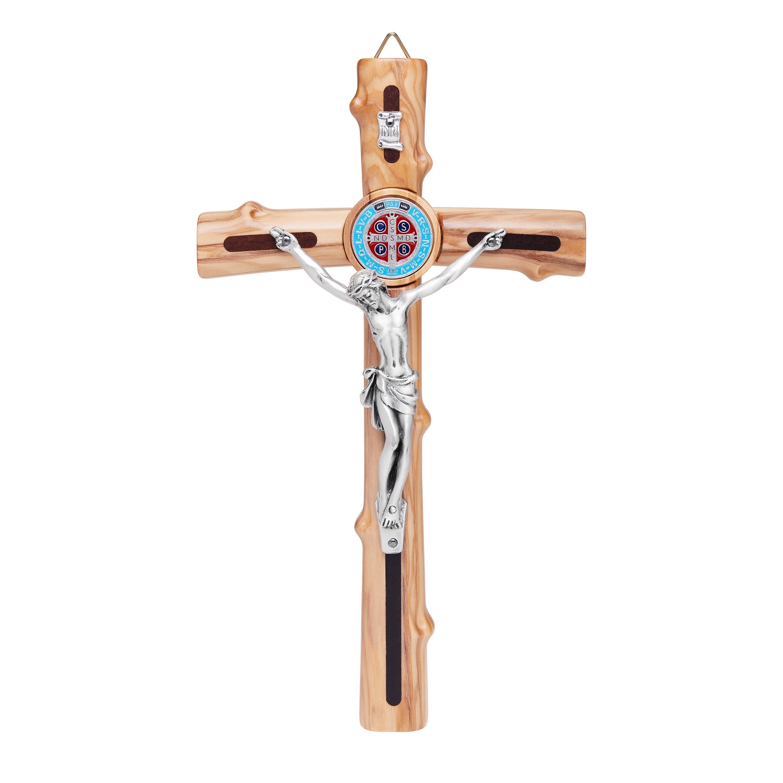 Olive Wood St. Benedict Crucifix With Colored Enameled Medal | MONDO  CATTOLICO