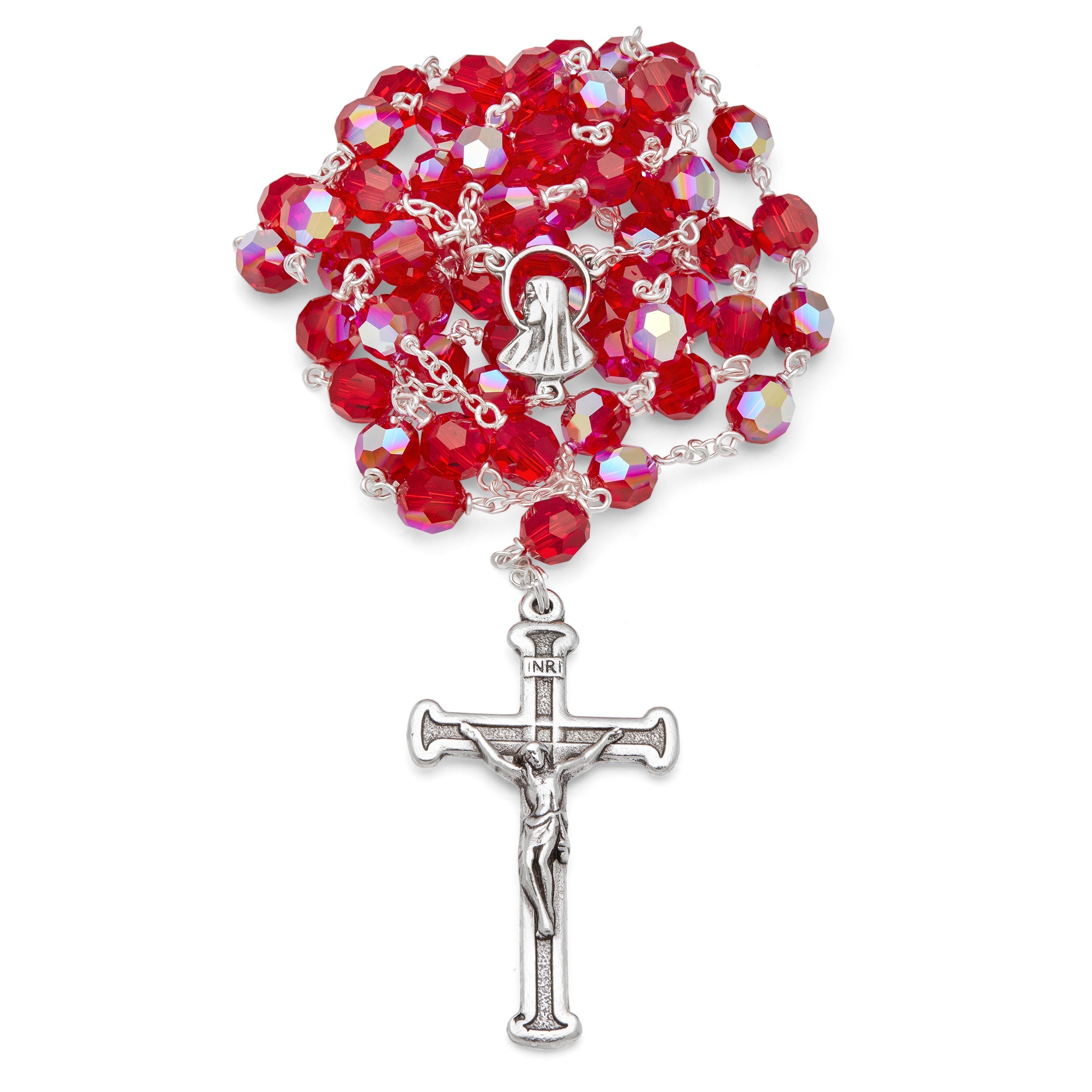 Deals Sterling Silver Vintage Rosary Red Demure Beads Catholic Religious Jewelry 7691