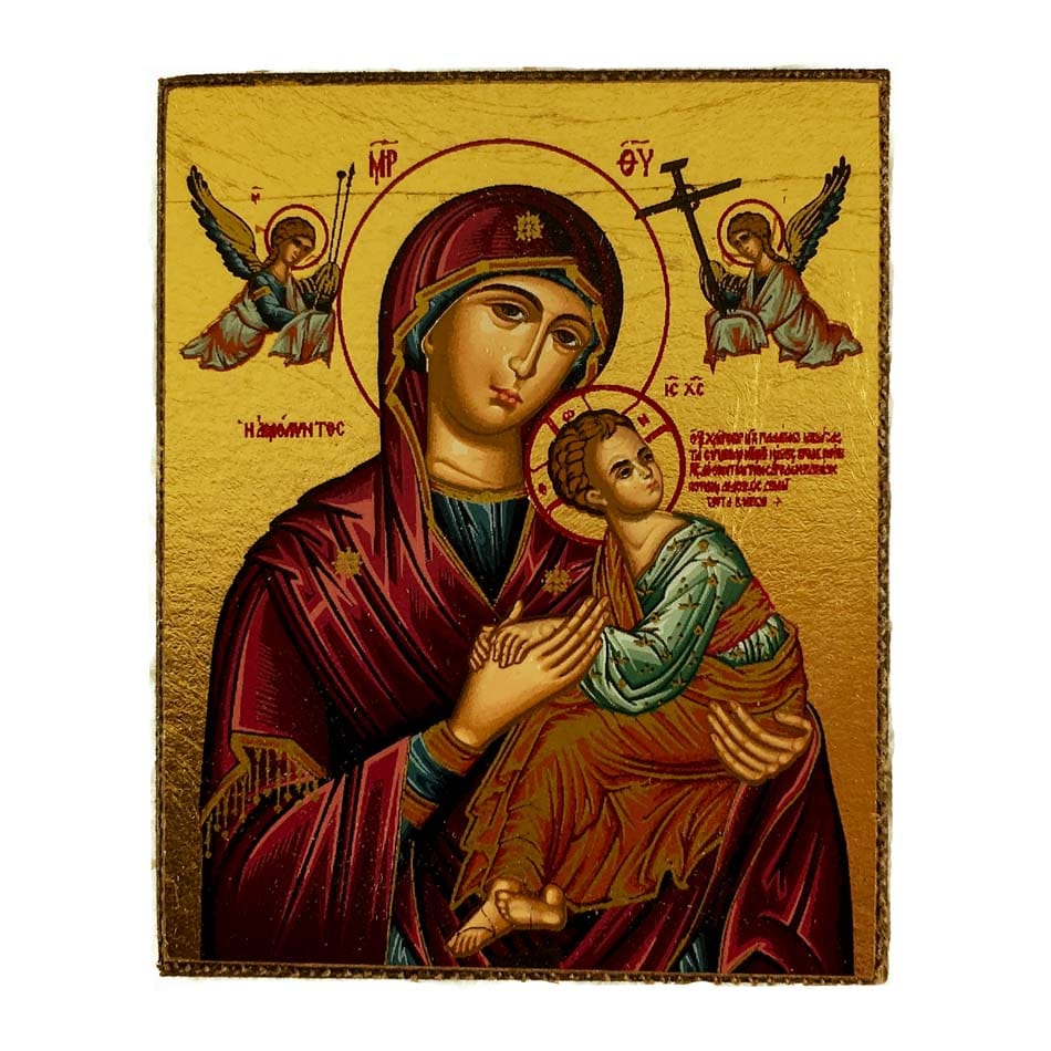 Icon Sacred Madonna of Perpetual offers Byzantine Help hand-painted on wood.