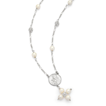 Sterling Silver Rosary with White Pearl Beads and Jubilee 2025 Logo