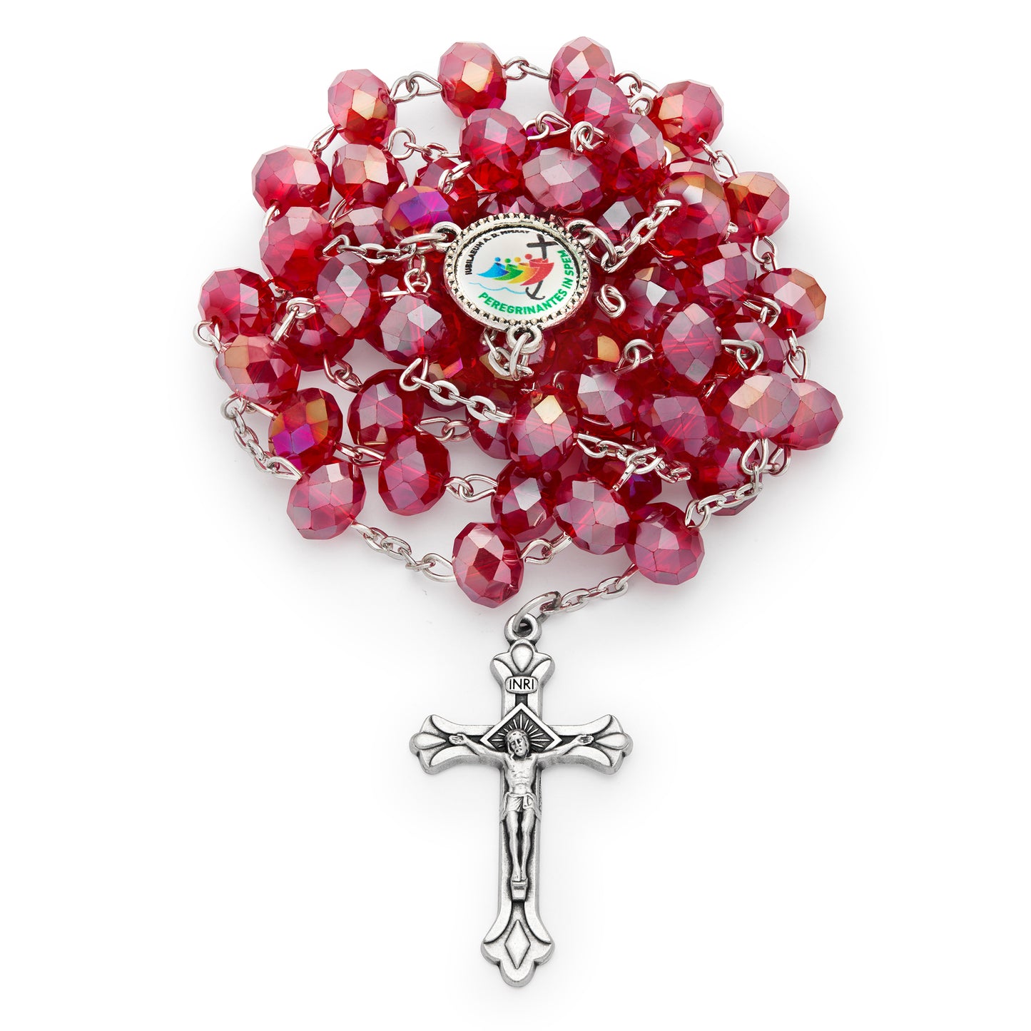 Rosary with Red Crystal Beads and Jubilee 2025 Logo