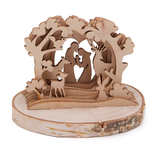 MONDO CATTOLICO ROMA Nativity 6 cm (2.36 in) 3D Wooden Nativity Scene in a Forest