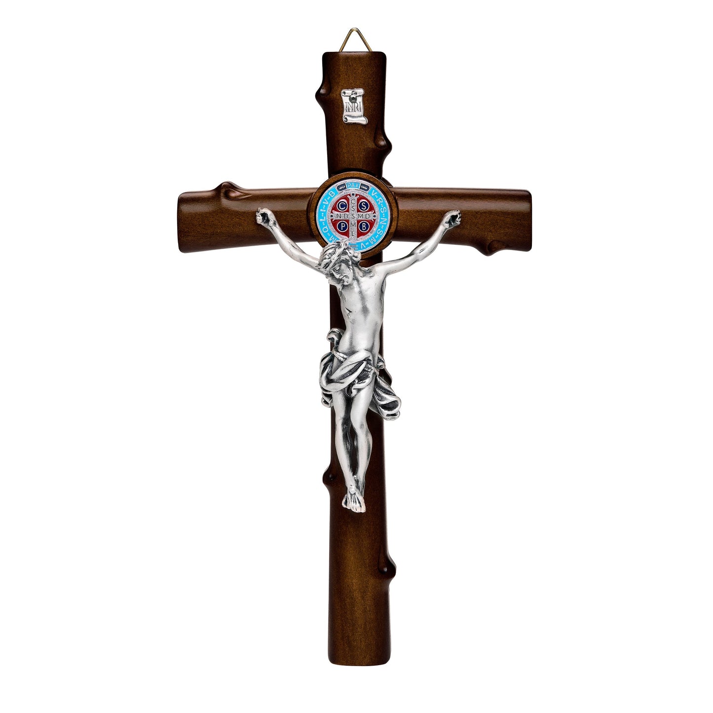 MONDO CATTOLICO Crucifix 21 cm (8.3 in) Beech Wood St. Benedict Crucifix With Colored Enameled Medal