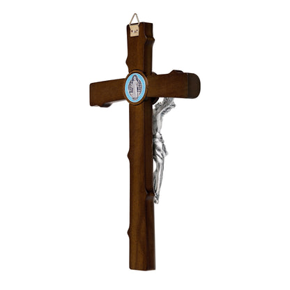 MONDO CATTOLICO Crucifix 21 cm (8.3 in) Beech Wood St. Benedict Crucifix With Colored Enameled Medal