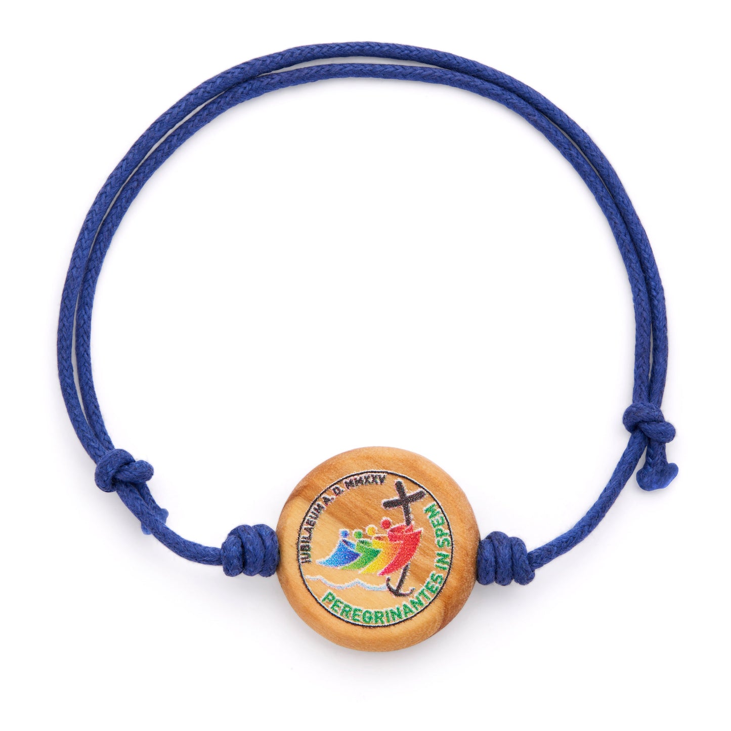 Mondo Cattolico Bracelet 6 - 10 cm (2.36 - 3.94 in) Blue Cord Bracelet with Jubilee 2025 Wooden Medal