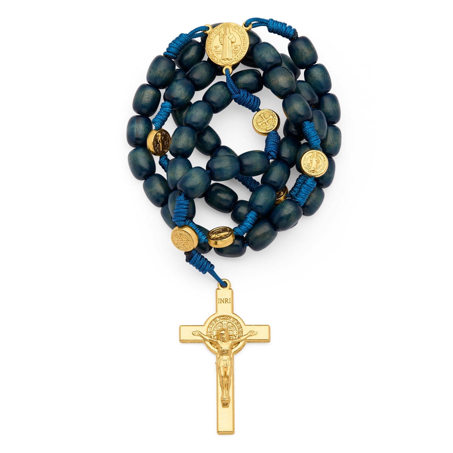 MONDO CATTOLICO ROMA Prayer Beads Blue Wooden Rosary of Saint Benedict