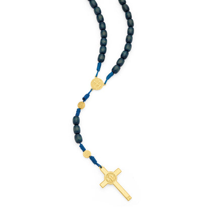 MONDO CATTOLICO ROMA Prayer Beads Blue Wooden Rosary of Saint Benedict