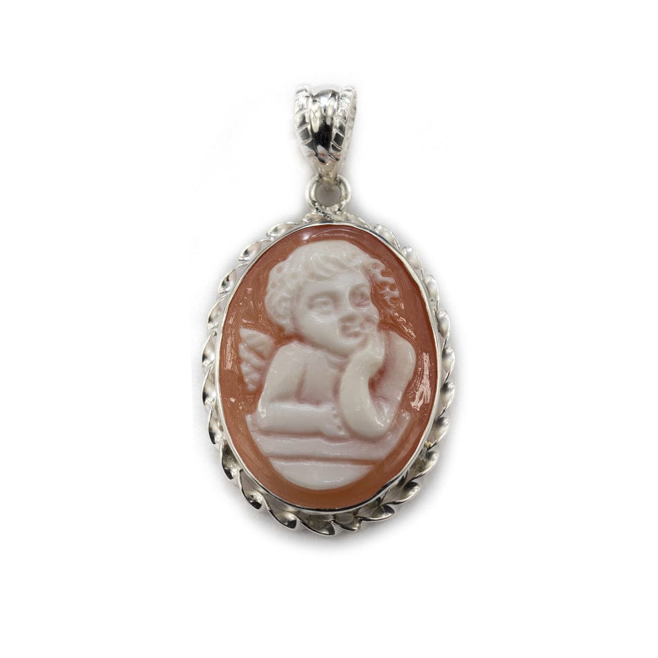 MONDO CATTOLICO Cherub Angel Cameo in Sterling Silver and Sardonic Shell