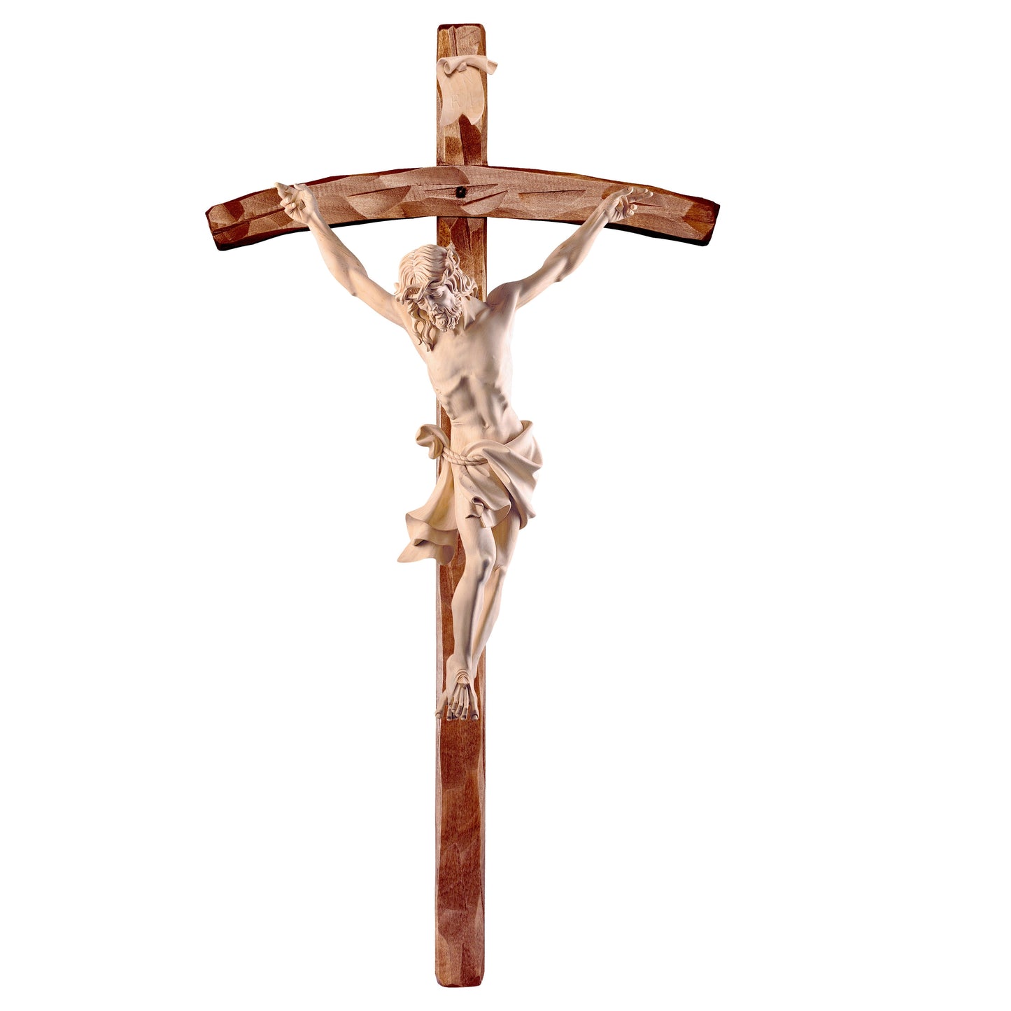 Mondo Cattolico Natural / 20 cm (7.9 in) Christ of the Alps linden with curved cross