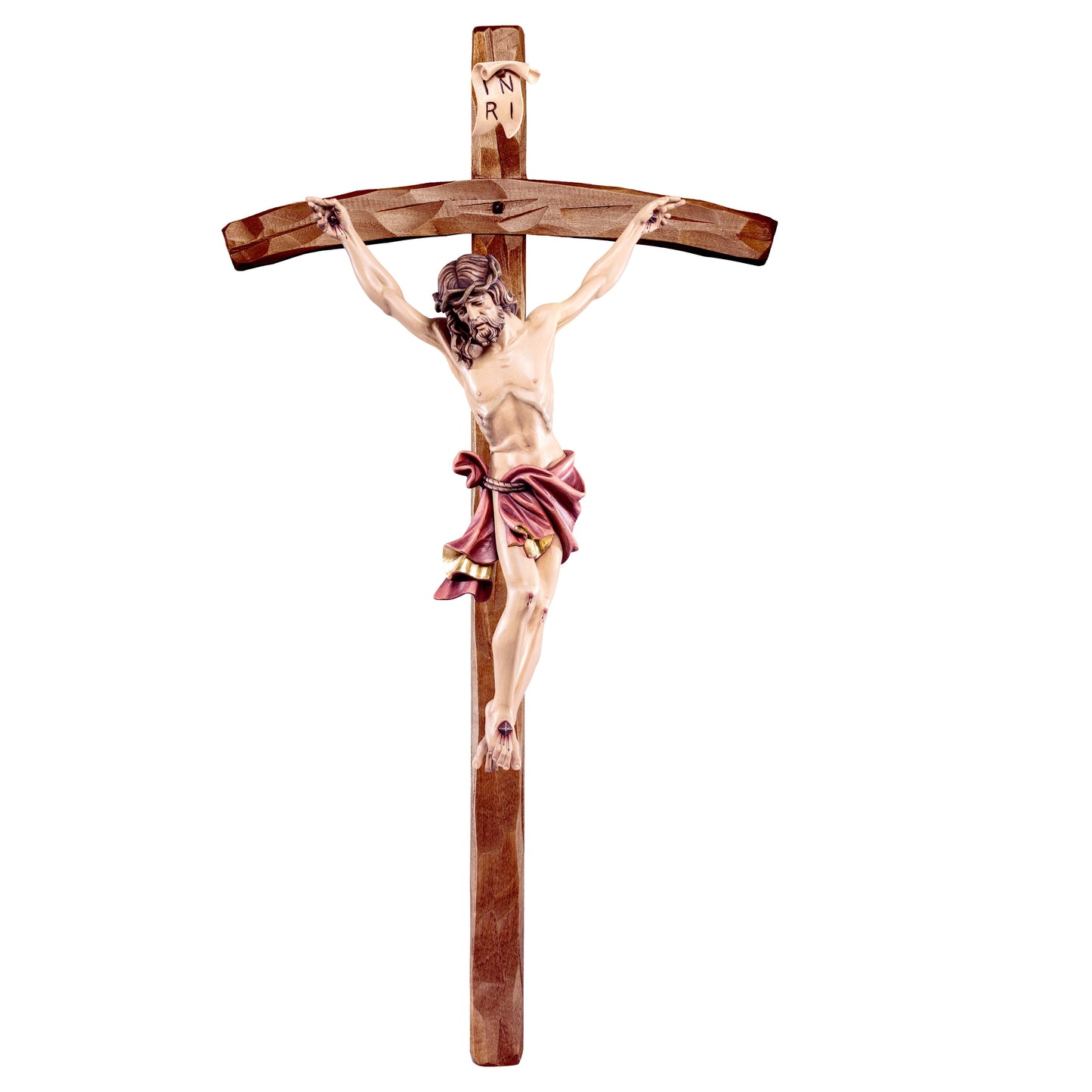 Mondo Cattolico Colored / 10 cm (3.9 in) Christ of the Alps red with curved cross