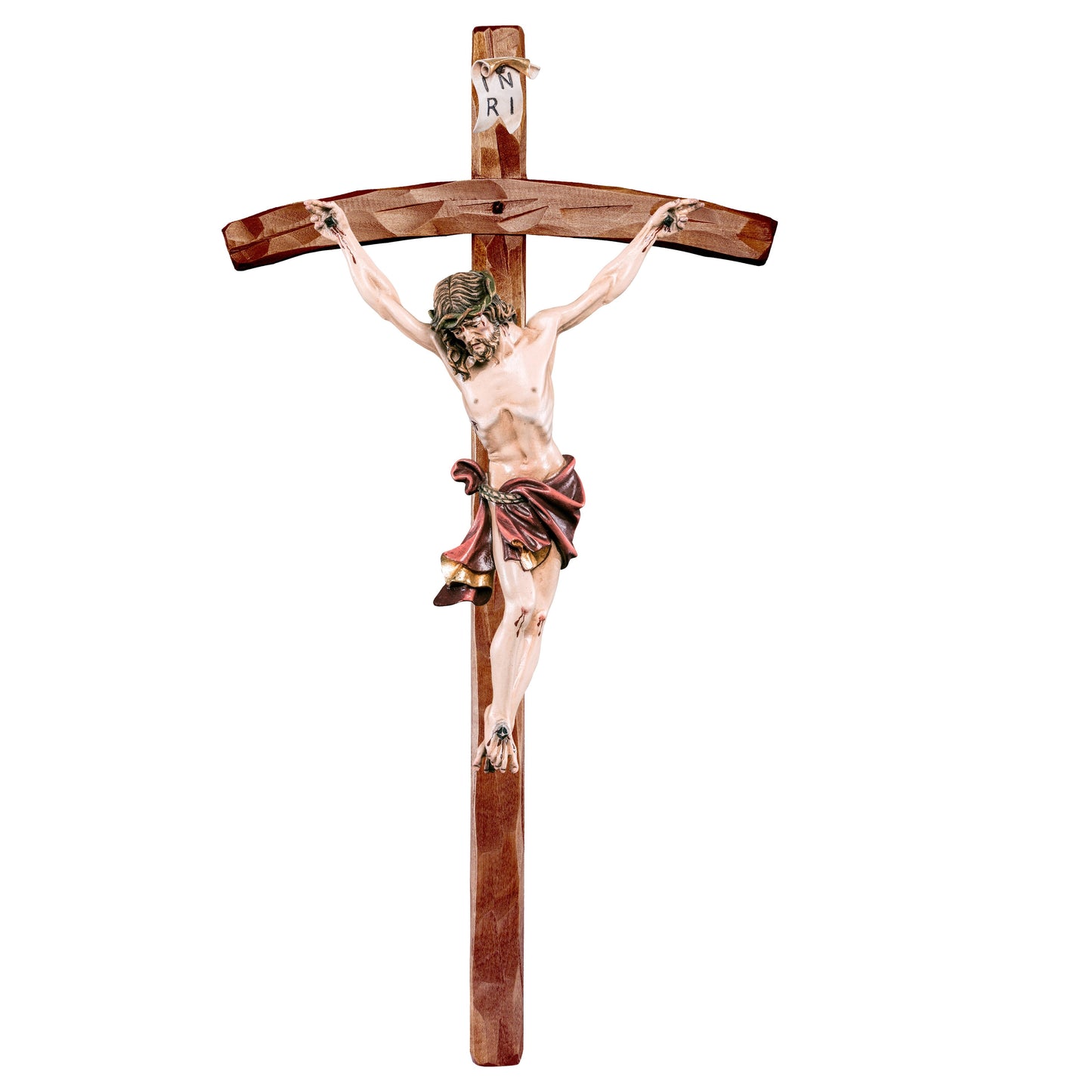 Mondo Cattolico Antiqued / 20 cm (7.9 in) Christ of the Alps red with curved cross