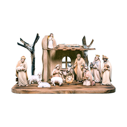 Mondo Cattolico Nativity 40 cm (15.75 in) / 22 cm (8.66 in) / 12 cm (4.72 in) Classic Wooden Nativity Scene with the Three Magi