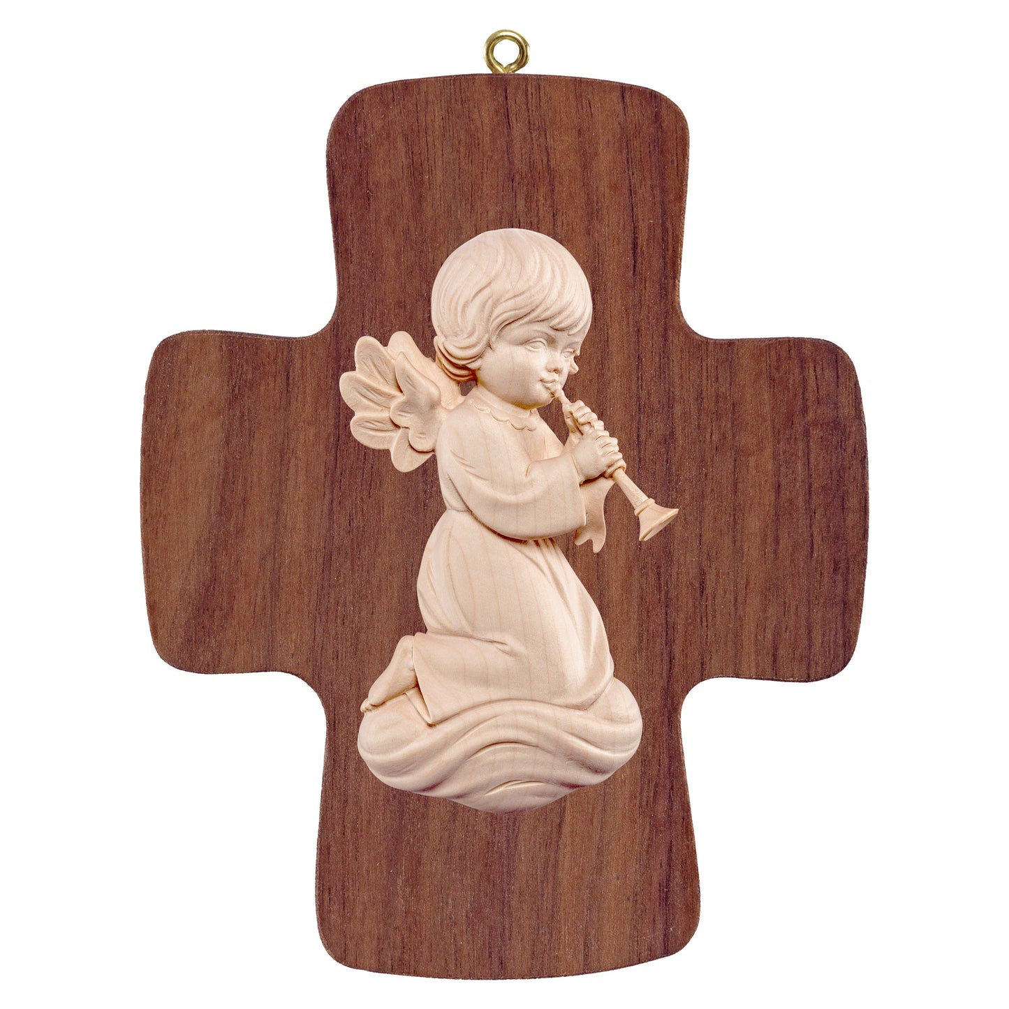 Mondo Cattolico Natural / 16 cm (6.3 in) Cross with Pitti - angel with trombone