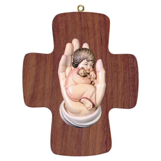 Mondo Cattolico Colored / 16 cm (6.3 in) Cross with protecting hand girl