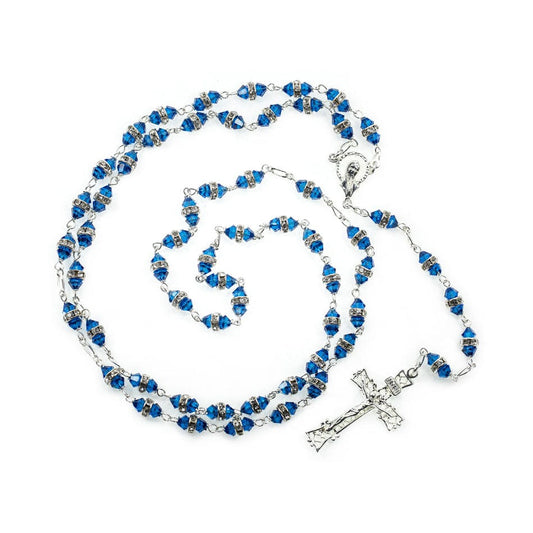 MONDO CATTOLICO Prayer Beads Crystal Rosary Beads with Sterling Silver Chain