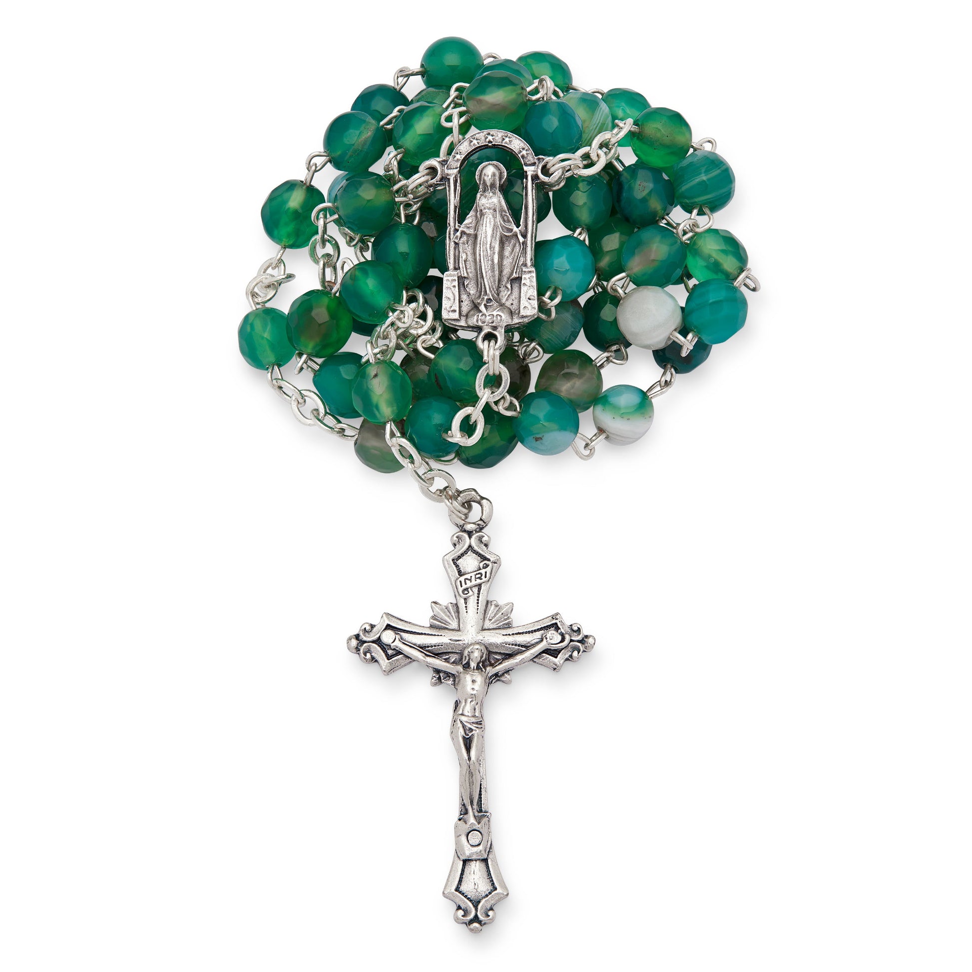 MONDO CATTOLICO ROMA Prayer Beads 46 cm (18.11 in) / 6 mm (0.23 in) Faceted Green Agate Rosary