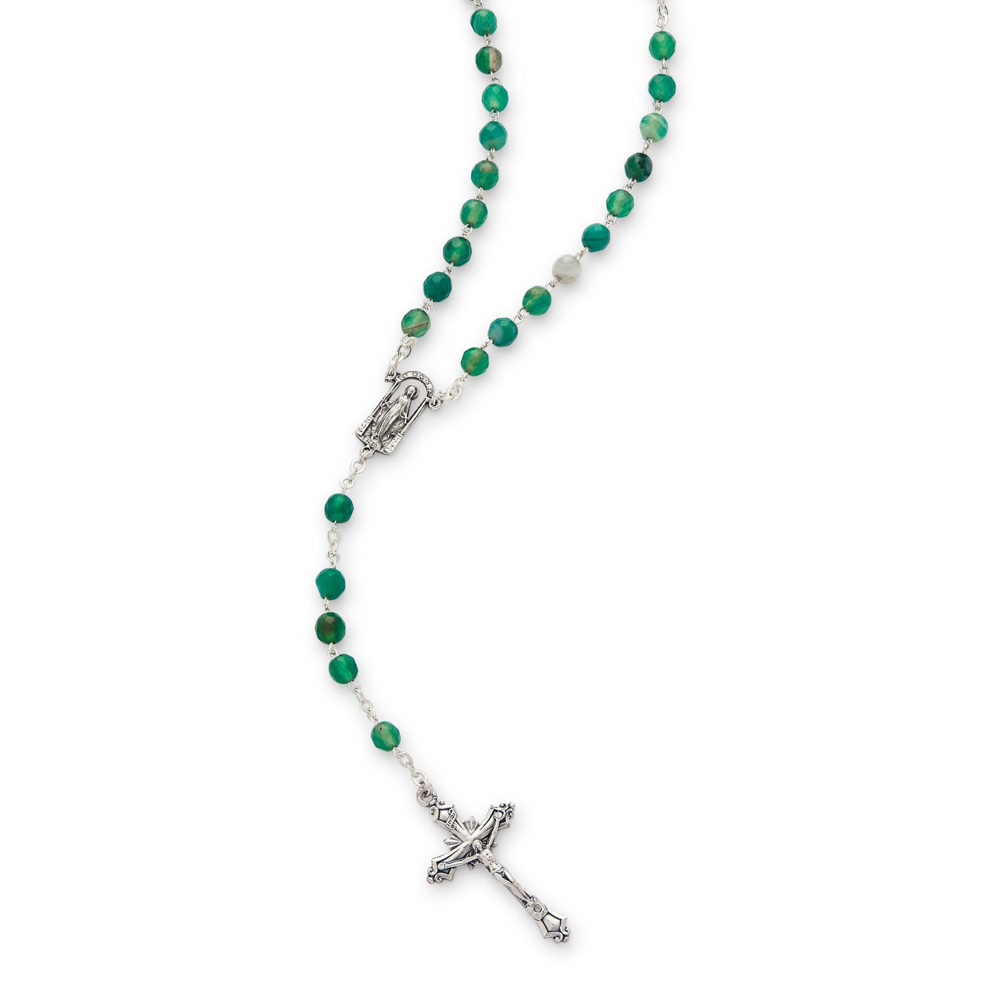 MONDO CATTOLICO ROMA Prayer Beads 46 cm (18.11 in) / 6 mm (0.23 in) Faceted Green Agate Rosary