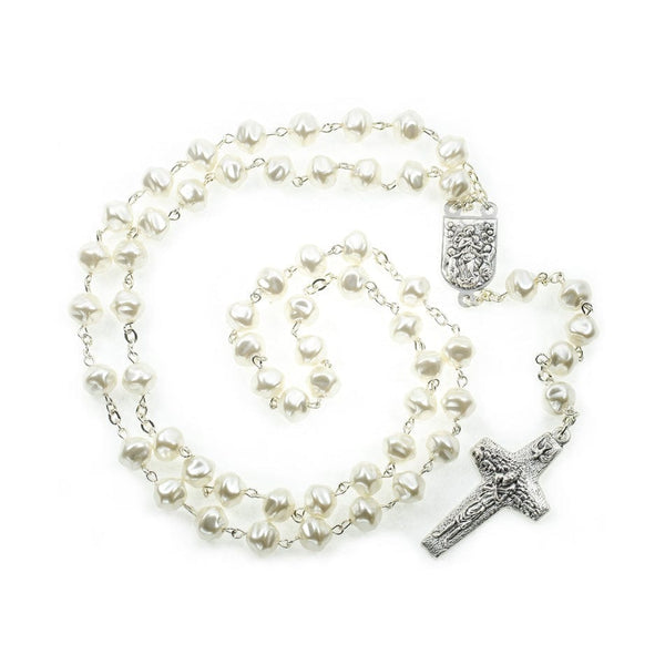 14k gold white pearl rosary necklace 5 decade