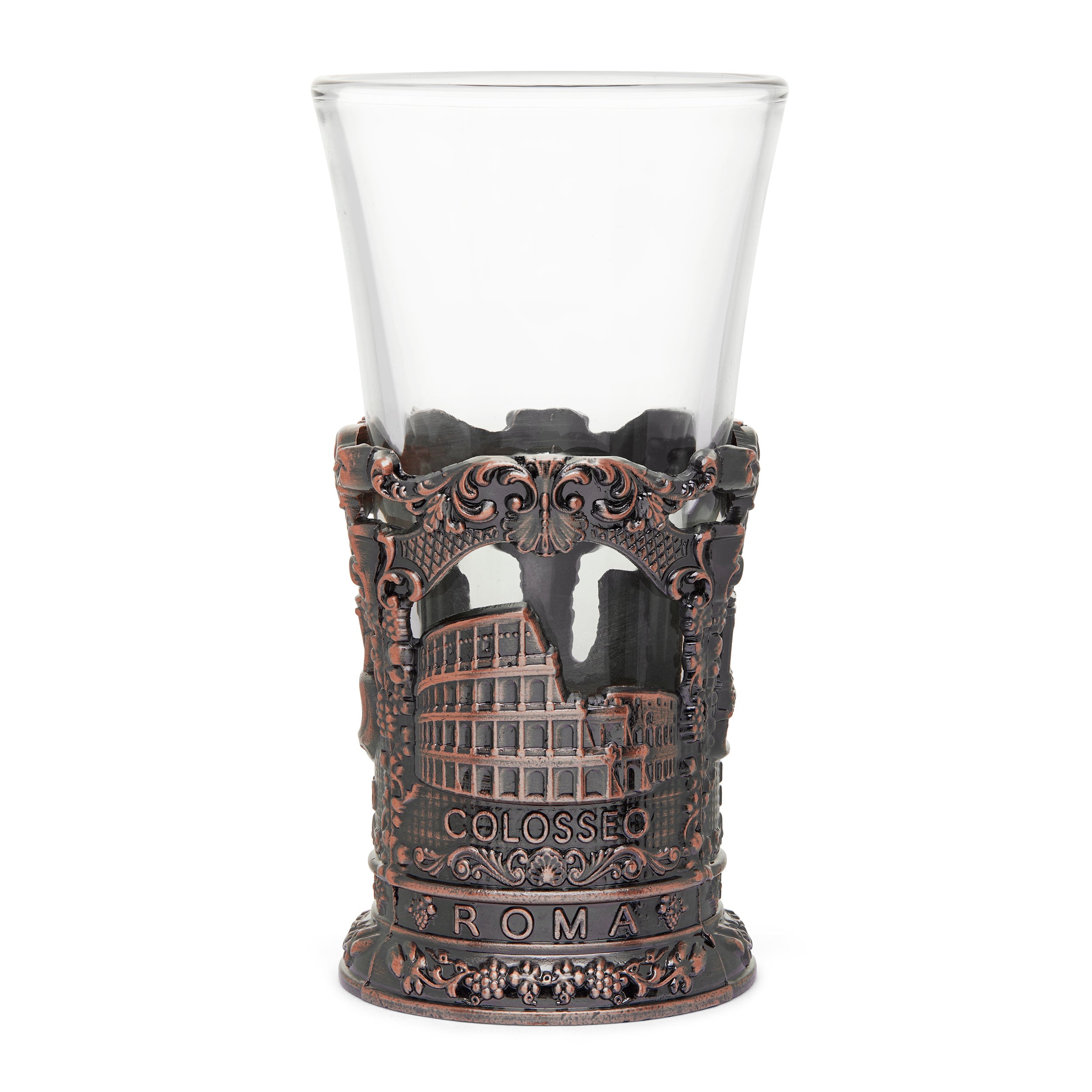 Glass Souvenir Shot Glass with Bronze-toned Metal Base featuring St ...