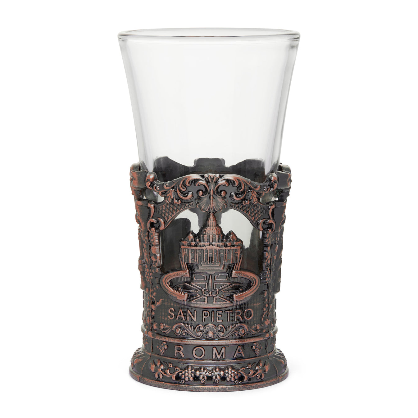 Glass Souvenir Shot Glass with Bronze-toned Metal Base featuring St ...