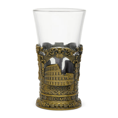 MONDO CATTOLICO ROMA Glass 9 cm (3.54 in) Glass Shot Glass with Gold-toned Metal Base featuring St. Peter's Basilica and Colosseum