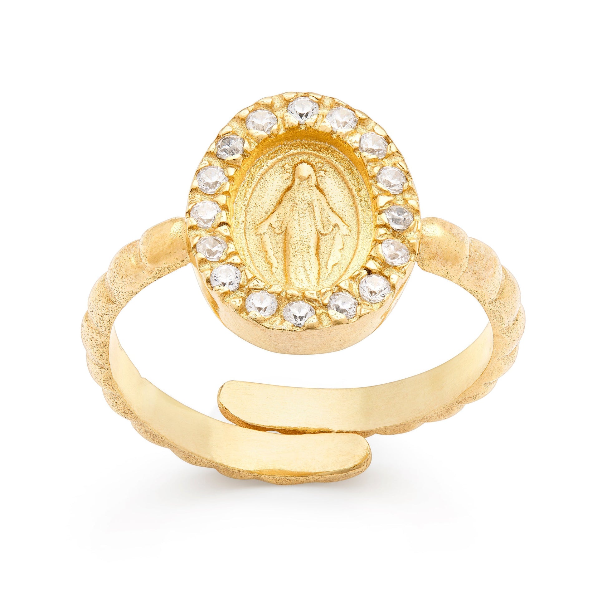 Mondo Cattolico Ring 18.15 mm (0.71 in) Gold-plated Sterling Silver Adjustable Ring with Miraculous Medal