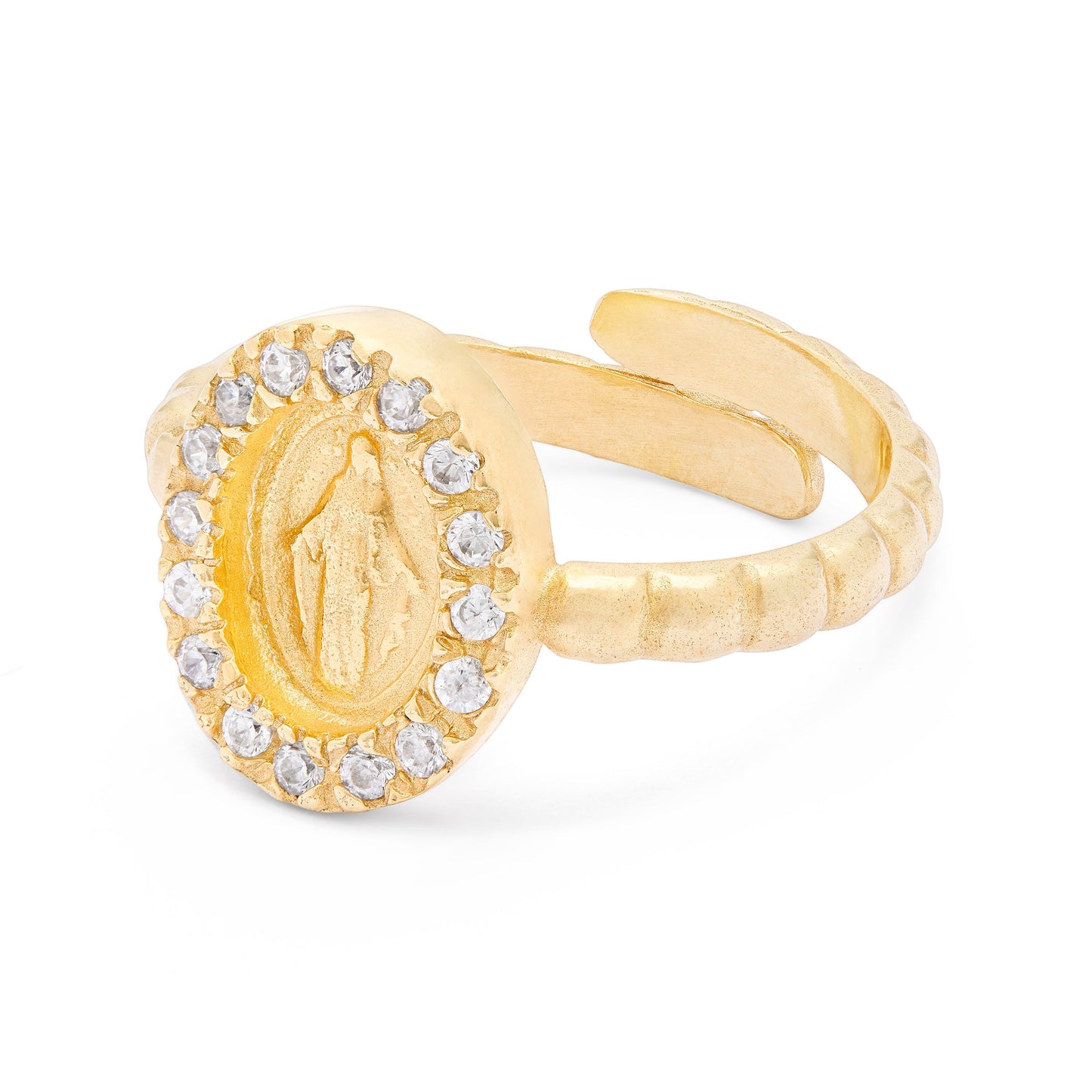 Mondo Cattolico Ring 18.15 mm (0.71 in) Gold-plated Sterling Silver Adjustable Ring with Miraculous Medal