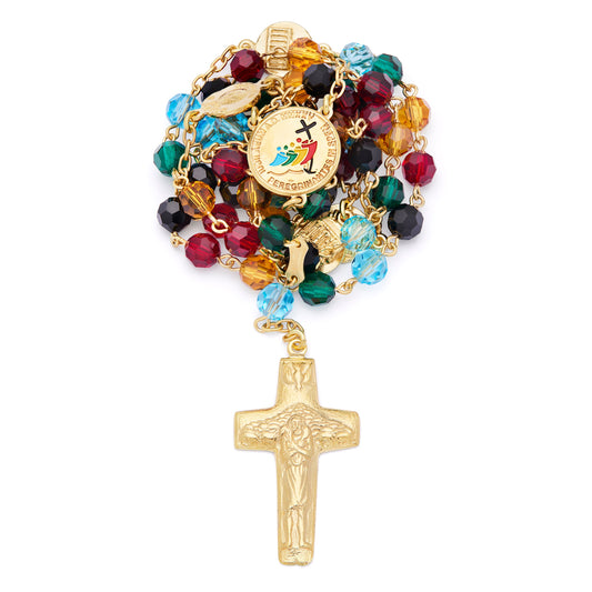 Mondo Cattolico Rosary 50 cm (19.69 in) / 68 cm (26.77 in) / 6 mm (0.24 in) Gold-plated Sterling Silver Jubilee 2025 Rosary with Crystal Beads