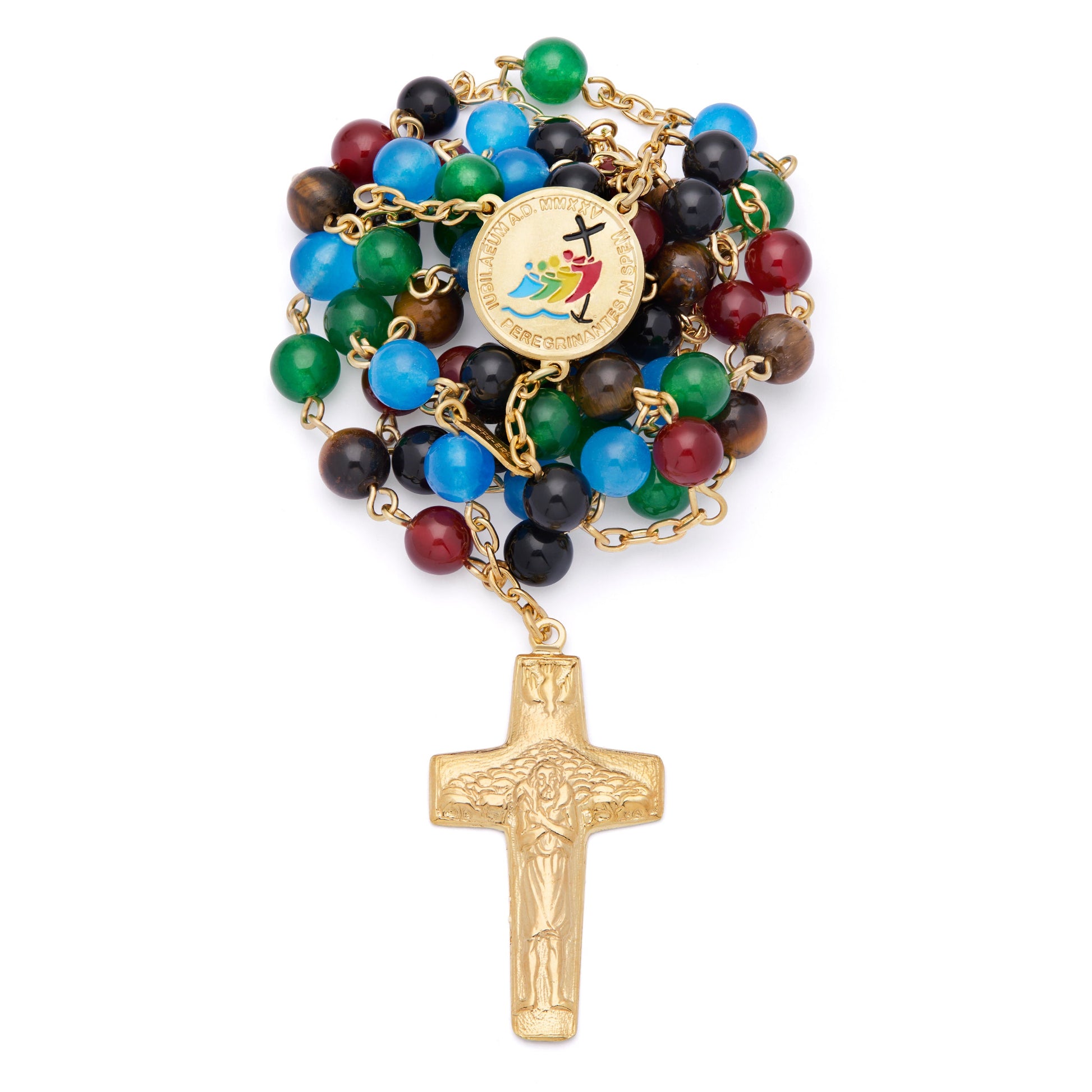 MONDO CATTOLICO ROMA Rosary 50 cm (19.69 in) / 68 cm (26.77 in) / 6 mm (0.24 in) Gold-plated Sterling Silver Jubilee 2025 Rosary with Semi-precious Stone Beads