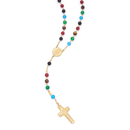 MONDO CATTOLICO ROMA Rosary 50 cm (19.69 in) / 68 cm (26.77 in) / 6 mm (0.24 in) Gold-plated Sterling Silver Jubilee 2025 Rosary with Semi-precious Stone Beads