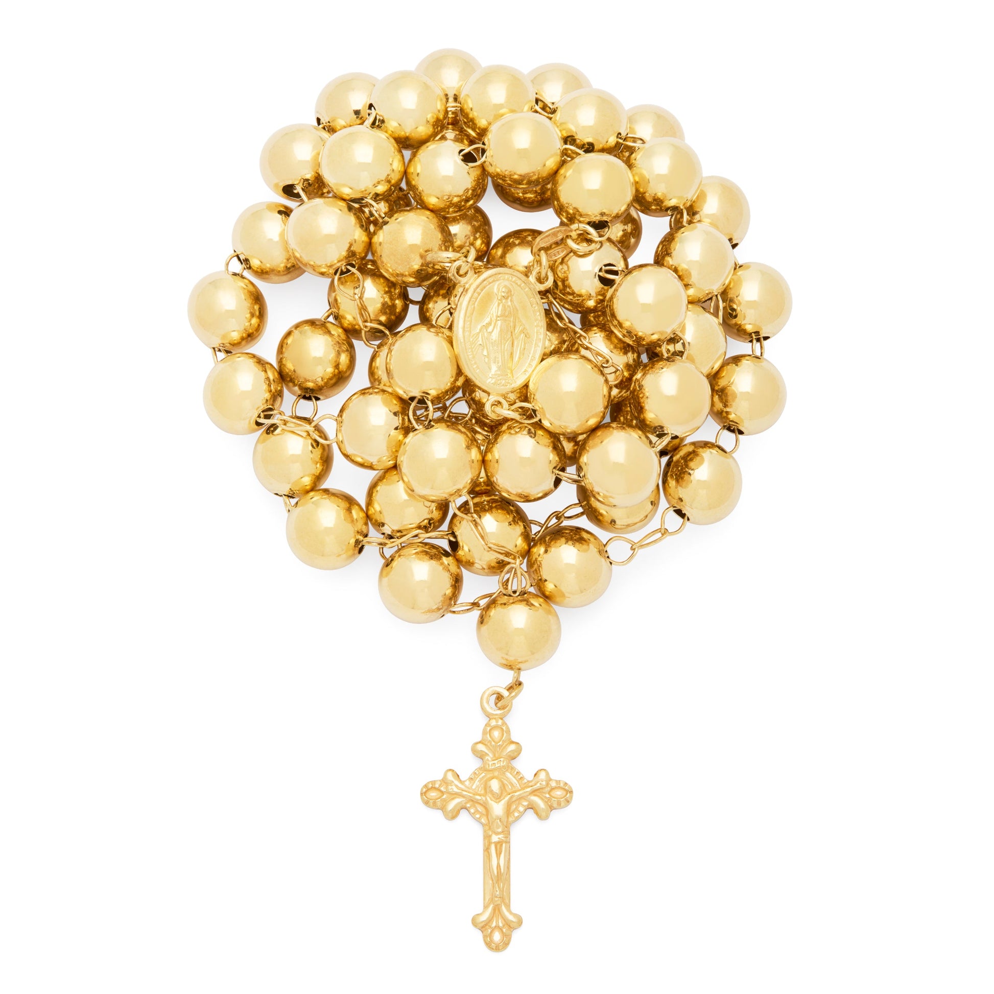 MONDO CATTOLICO ROMA Rosary 52 cm (20.47 in) / 75 cm (29.53 in) / 10 mm (0.39 in) Gold-plated Sterling Silver Rosary with Large Beads