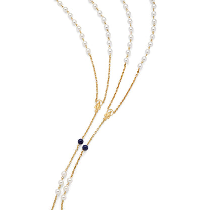 MONDO CATTOLICO ROMA Wedding Lazo 140 cm (55.12 in) / 125 cm (49.21 in) / 8 mm (0.31 in) Gold-plated Sterling Silver Wedding Lazo with Pearl and Blue Beads