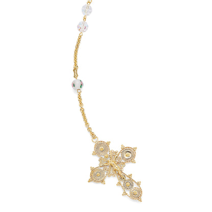 MONDO CATTOLICO ROMA Wedding Lazo 145 cm (57.09 in) / 125 cm (49.21 in) / 8 mm (0.31 in) Gold-plated Sterling Silver Wedding Lazo with Pearl and White Lampwork Beads