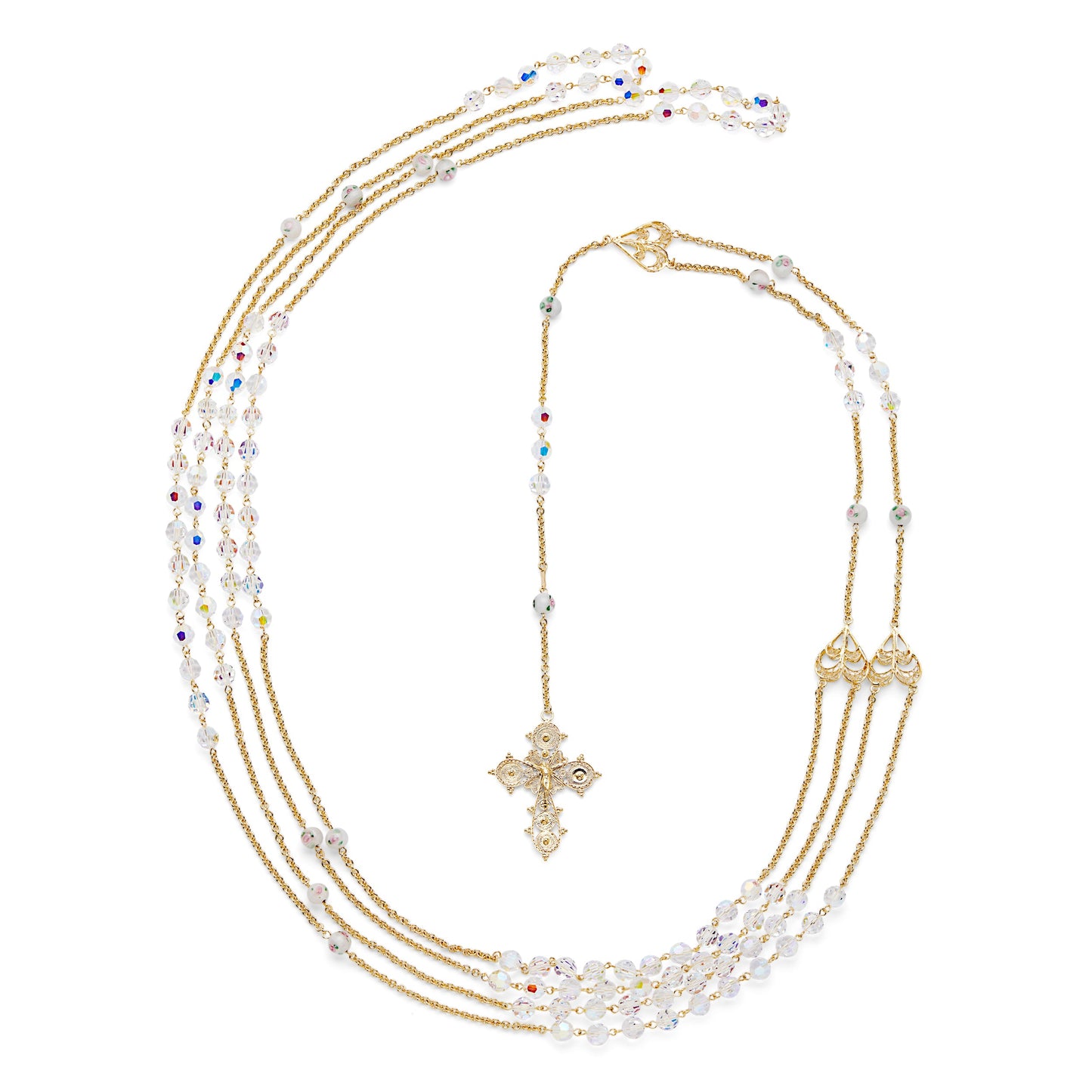 MONDO CATTOLICO ROMA Wedding Lazo 145 cm (57.09 in) / 125 cm (49.21 in) / 8 mm (0.31 in) Gold-plated Sterling Silver Wedding Lazo with Pearl and White Lampwork Beads