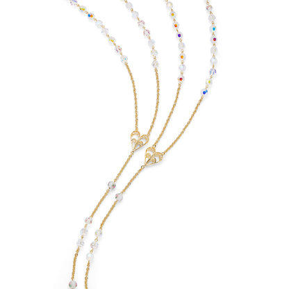 MONDO CATTOLICO ROMA Wedding Lazo 145 cm (57.09 in) / 125 cm (49.21 in) / 8 mm (0.31 in) Gold-plated Sterling Silver Wedding Lazo with Pearl and White Lampwork Beads