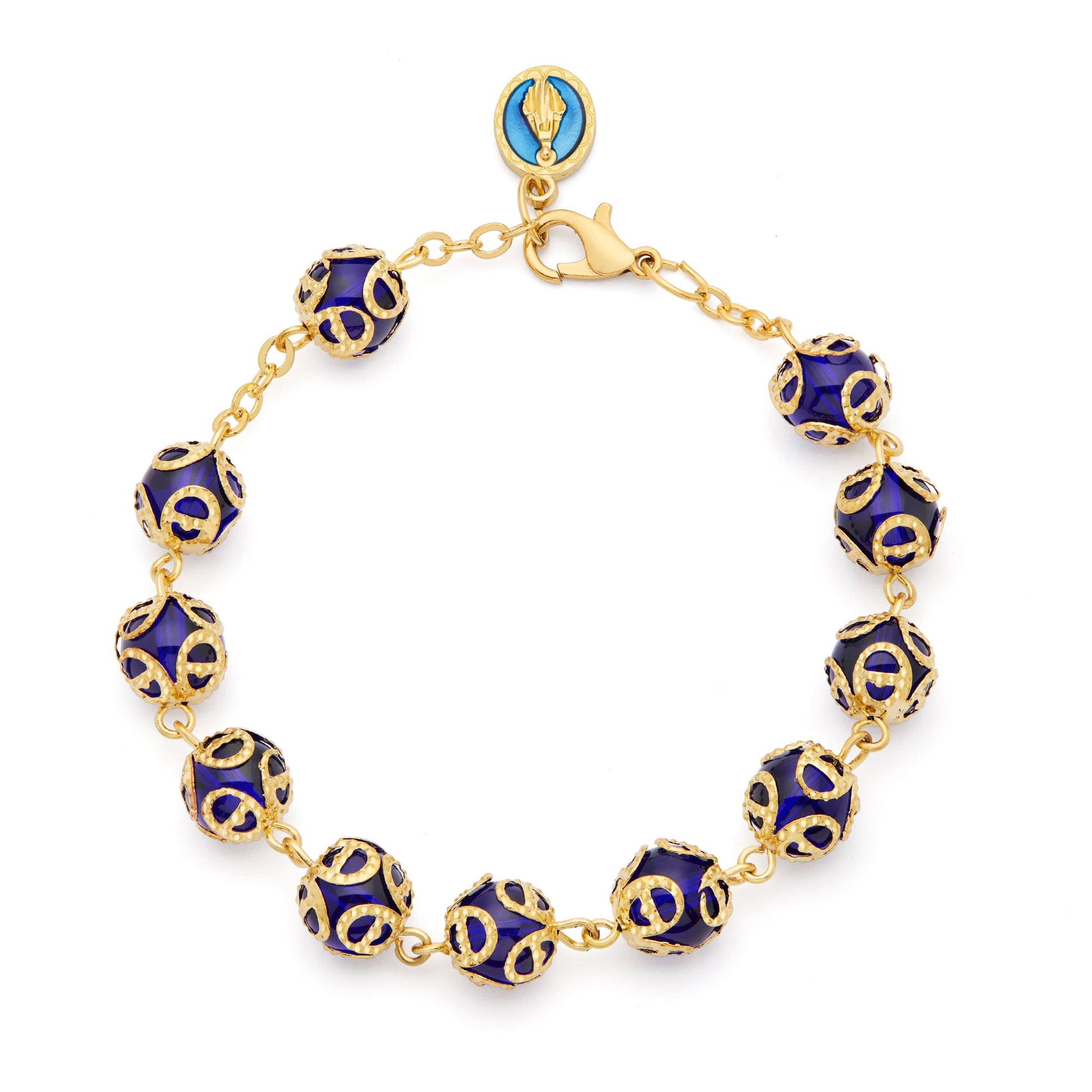 MONDO CATTOLICO ROMA Bracelet 21 cm (8.27 in) / 8 mm (0.31 in) Gold-tone Bracelet with Blue Crystal Beads and Bead Caps