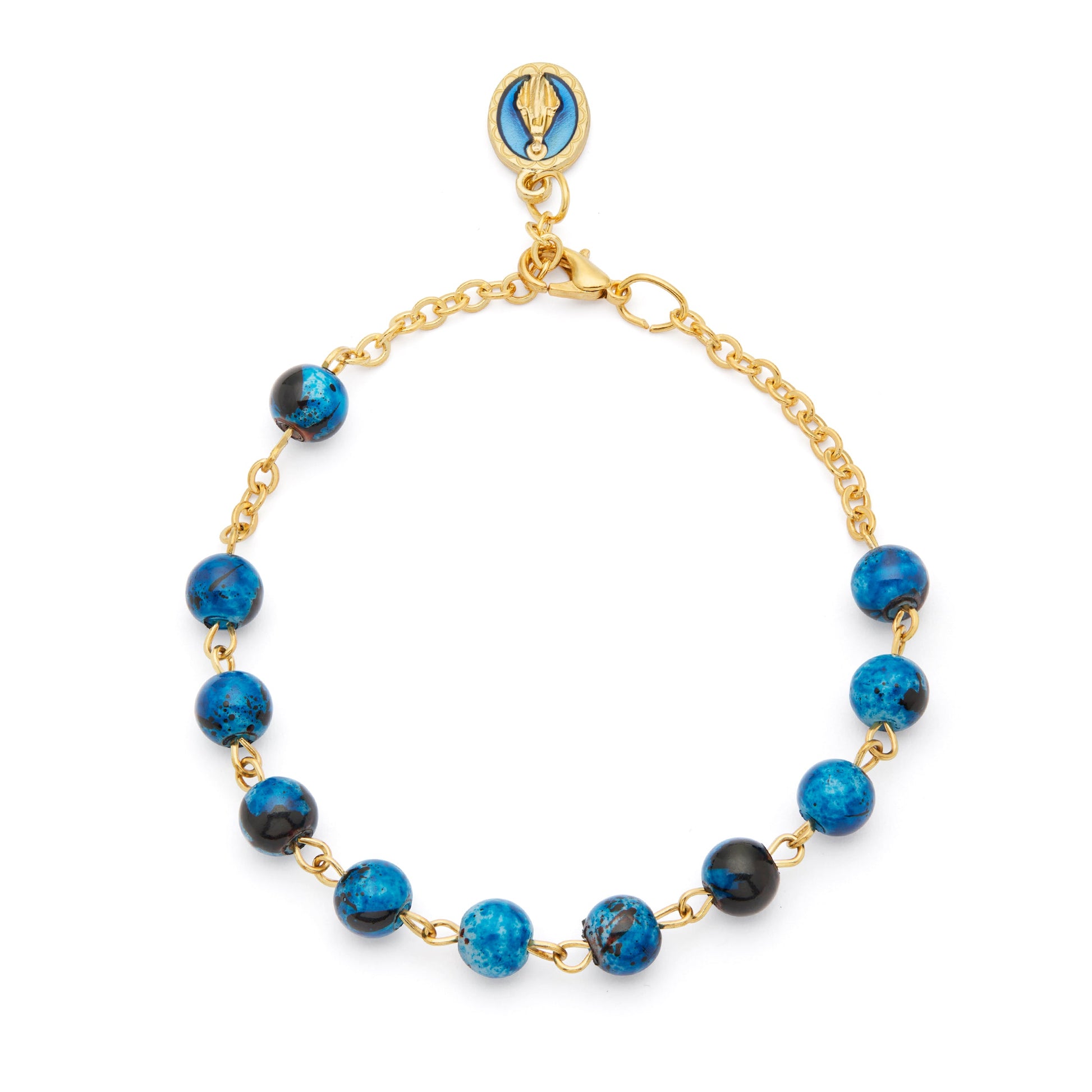 MONDO CATTOLICO ROMA Bracelet 20 cm (7.87 in) / 6 mm (0.24 in) Gold-tone Bracelet with Blue Variegated Beads