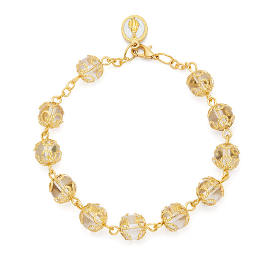 MONDO CATTOLICO ROMA Bracelet 21 cm (8.27 in) / 8 mm (0.31 in) Gold-tone Bracelet with Clear Crystal Beads and Filigree Bead Caps