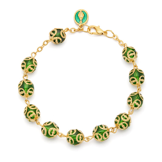 MONDO CATTOLICO ROMA Bracelet 21 cm (8.27 in) / 8 mm (0.31 in) Gold-tone Bracelet with Green Crystal Beads and Bead Caps