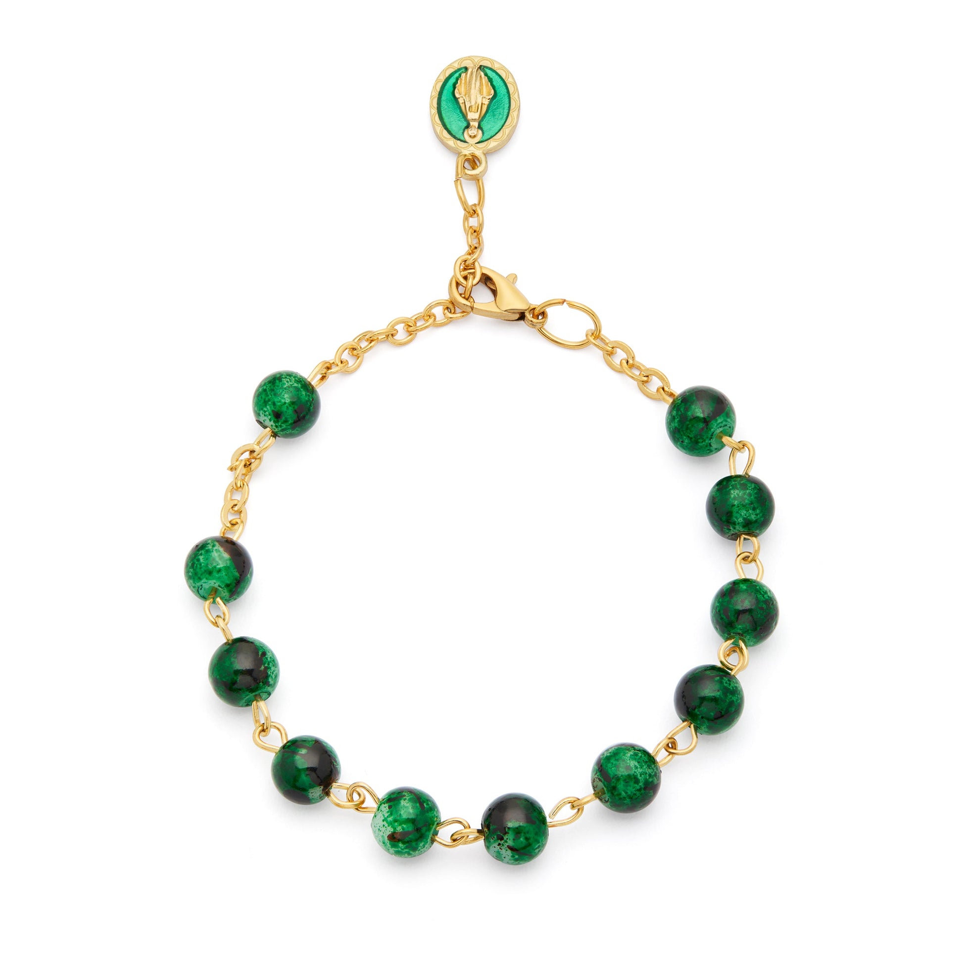 MONDO CATTOLICO ROMA Bracelet 20 cm (7.87 in) / 6 mm (0.24 in) Gold-tone Bracelet with Green Variegated Beads