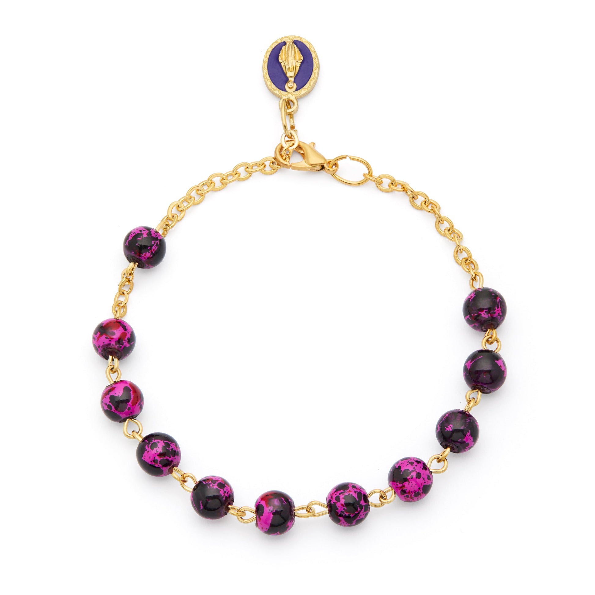 MONDO CATTOLICO ROMA Bracelet 20 cm (7.87 in) / 6 mm (0.24 in) Gold-tone Bracelet with Purple Variegated Beads