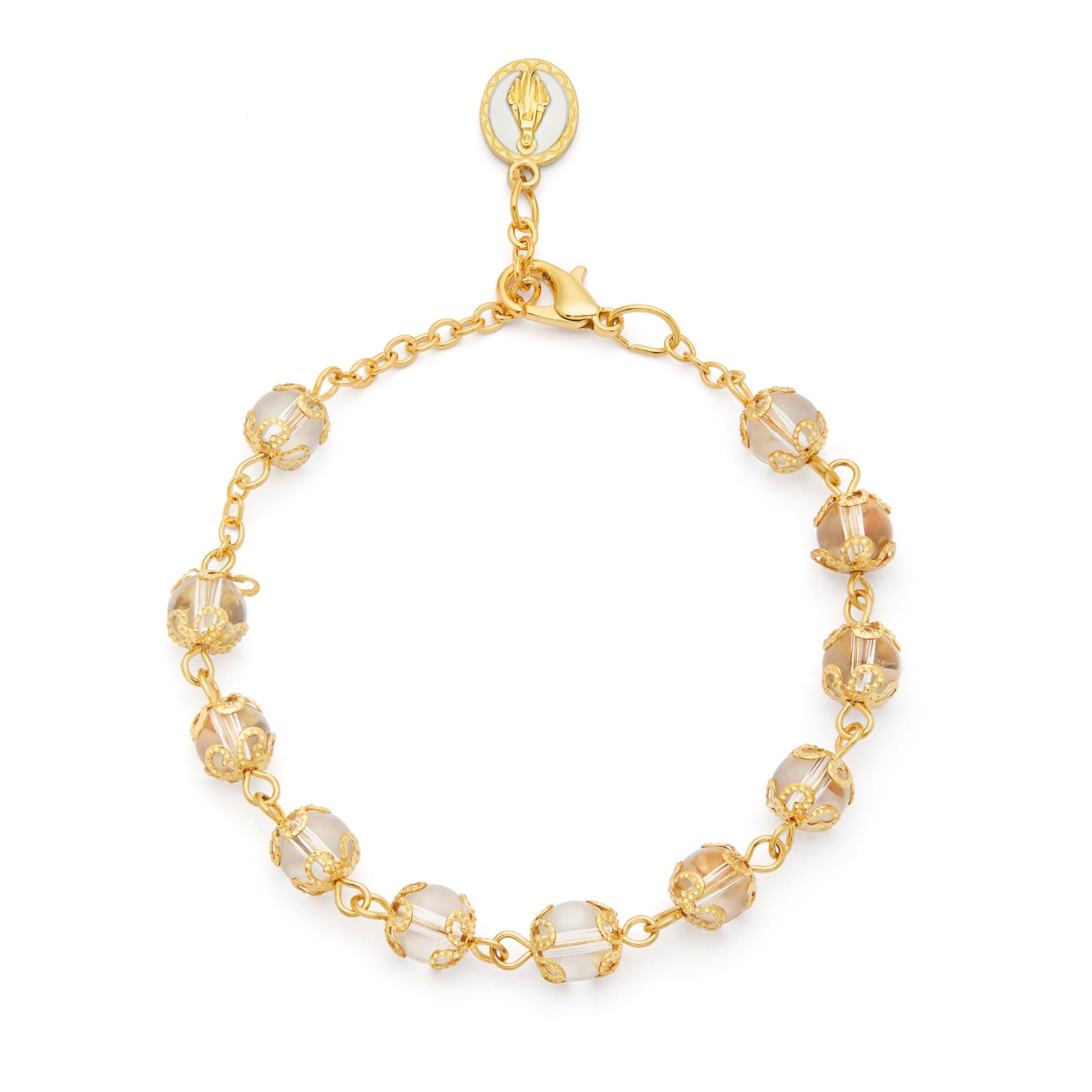 MONDO CATTOLICO ROMA Bracelet 20 cm (7.87 in) / 6 mm (0.24 in) Gold-tone Bracelet with Small Clear Crystal Beads and Filigree Bead Caps