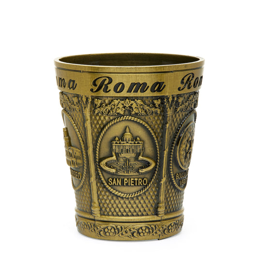 Mondo Cattolico Shot Glass 5.50 cm (2.17 in) Gold-toned Metal Shot Glass featuring St. Peter's Basilica and Colosseum