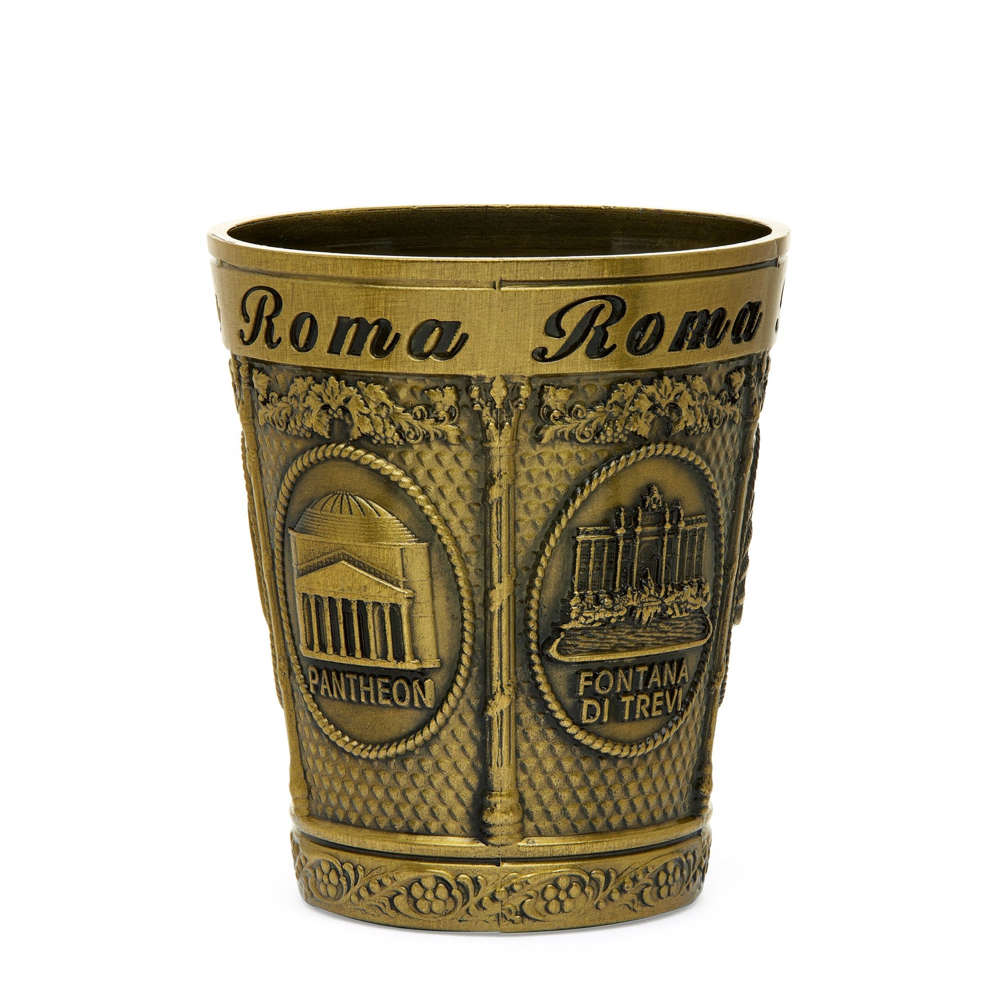 Mondo Cattolico Shot Glass 5.50 cm (2.17 in) Gold-toned Metal Shot Glass featuring St. Peter's Basilica and Colosseum