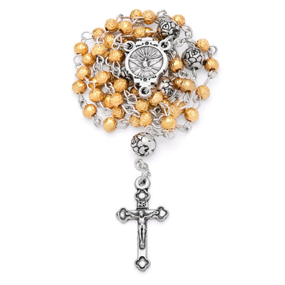 MONDO CATTOLICO ROMA Rosary Box 4x4.5 cm (1.57x1.77 in) / 4 mm (0.15 in) / 32 cm (12.6 in) Golden Rosary Case With Holy Spirit and Rose-shaped Beads Rosary