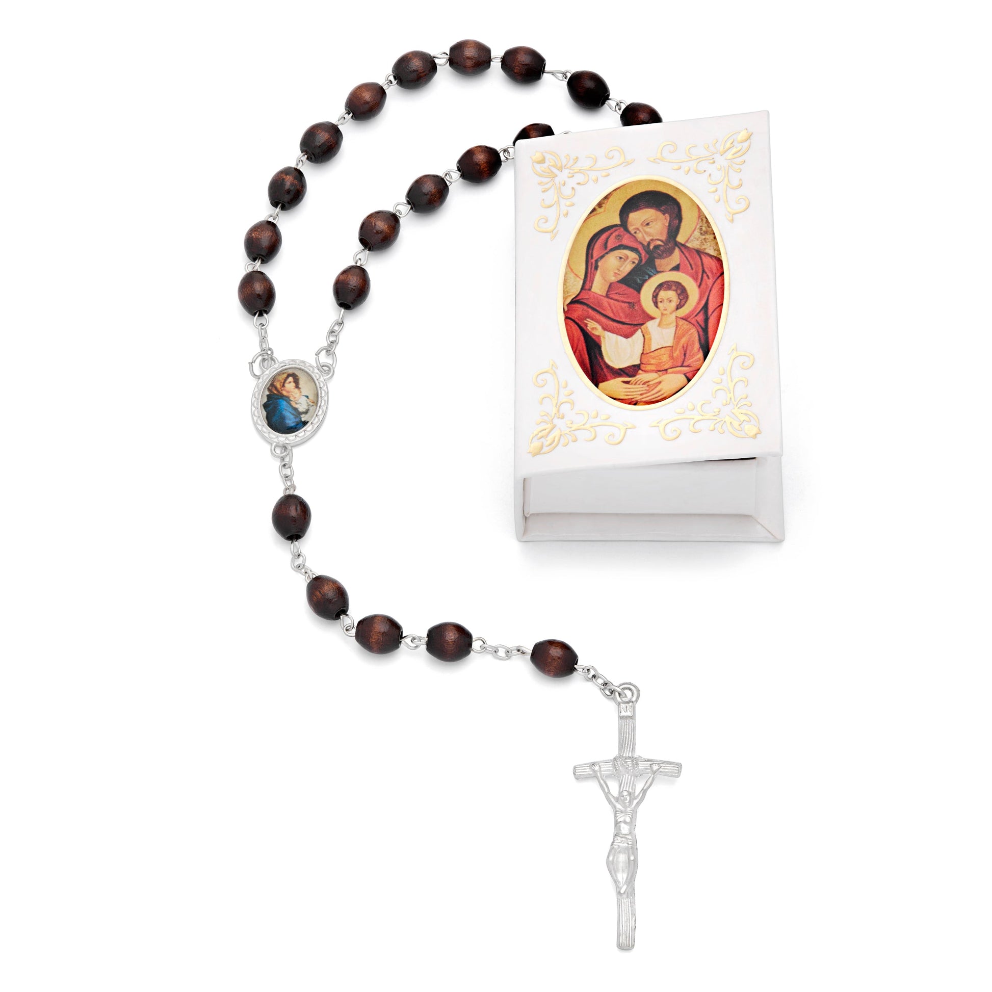 MONDO CATTOLICO ROMA Prayer Beads 53 cm (20.90 in) / 7 mm (0.30 in) Holy Family White Case and Rosary