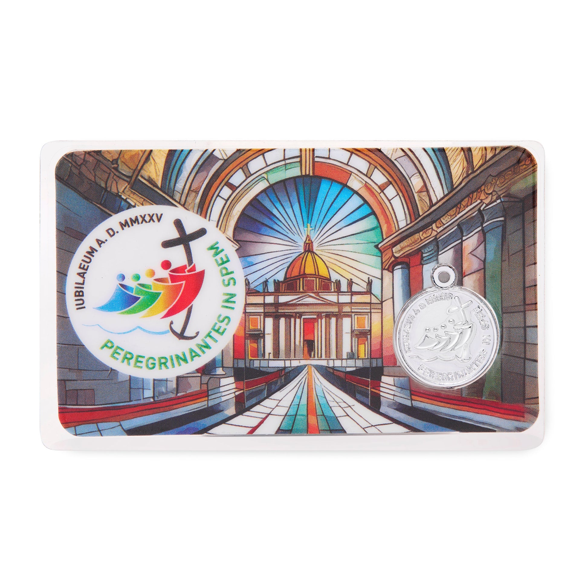 Mondo Cattolico Holy Card Horizontal Laminated Jubilee 2025 Holy Card with St. Peter's Basilica and Jesus