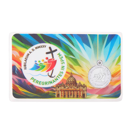 Mondo Cattolico Holy Card Horizontal Laminated Jubilee 2025 Holy Card with St. Peter's Basilica and Pilgrims