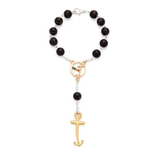 Mondo Cattolico Rosary 15 cm (5.91 in) / 16 cm (6.30 in) / 8 mm (0.31 in) Jubilee 2025 One Decade Rosary with Black Glass Beads