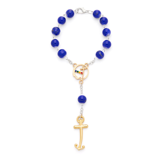 Mondo Cattolico Rosary 15 cm (5.91 in) / 16 cm (6.30 in) / 8 mm (0.31 in) Jubilee 2025 One Decade Rosary with Blue Glass Beads